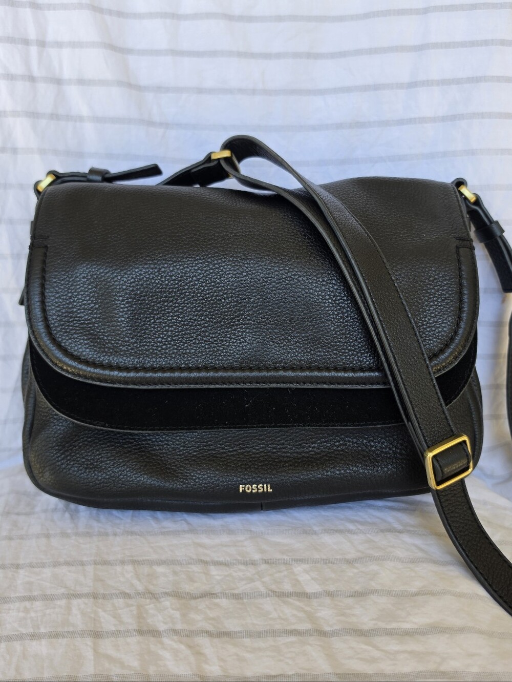 Fossil Black Leather Messenger Crossbody Bag